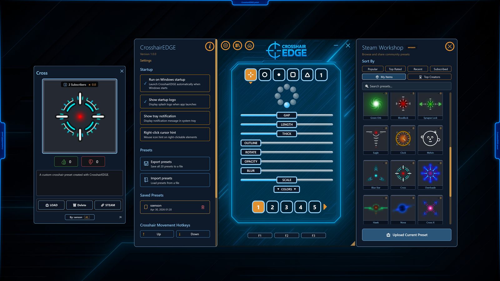 Crosshair EDGE overlay running over a borderless fullscreen game on Windows