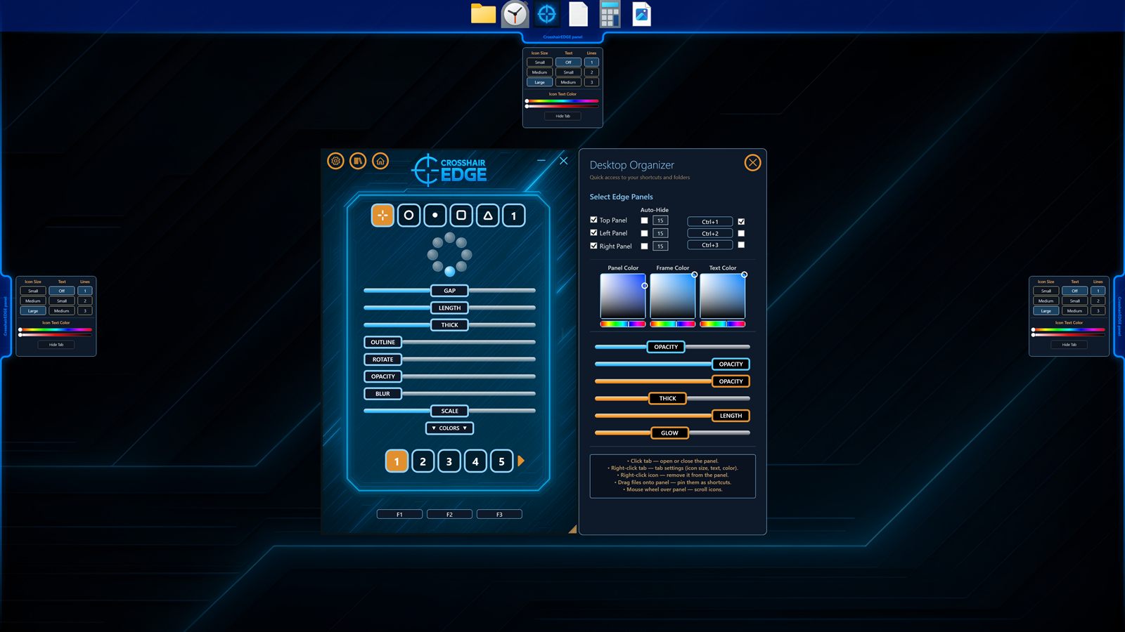 Crosshair EDGE desktop organizer slide-out edge panels with files and shortcuts