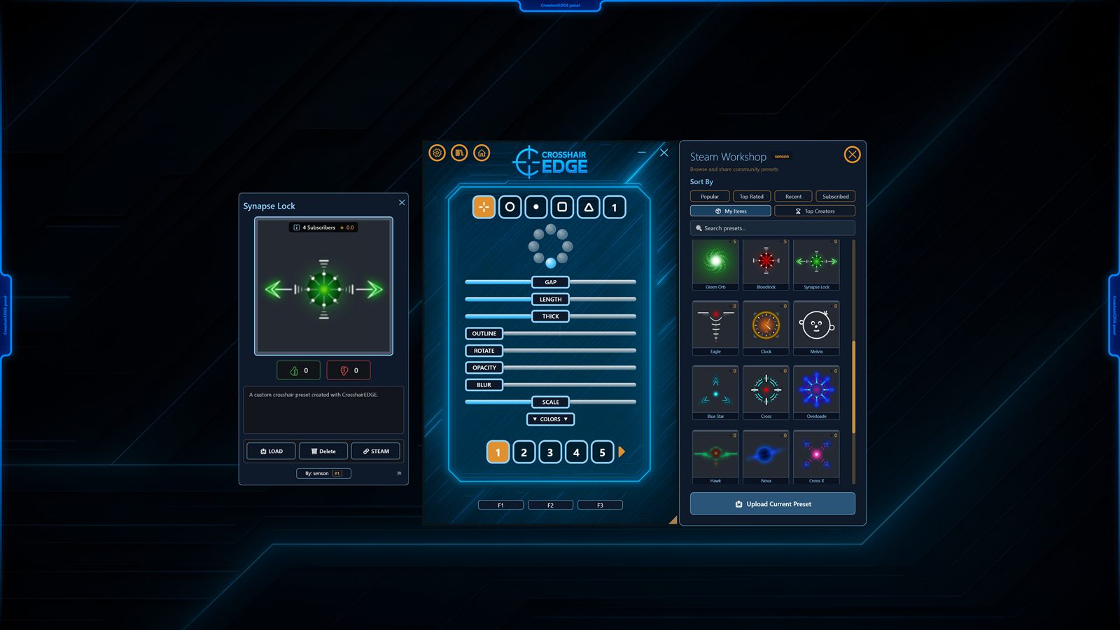 Crosshair EDGE Steam Workshop integration with shared crosshair presets